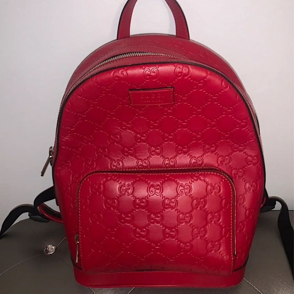 Gucci Red Leather Signature Backpack